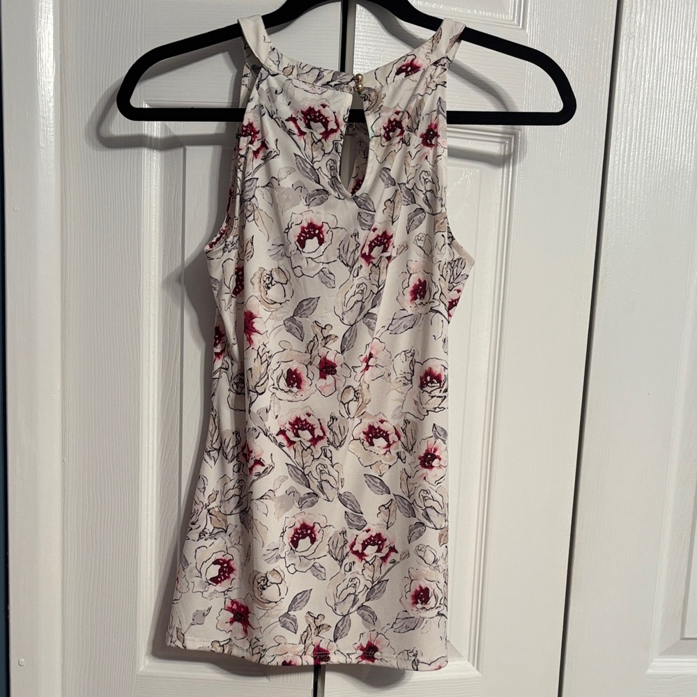 White House Black Market Floral Sleeveless Top - White and Red size XS  NWOT - Picture 10 of 10